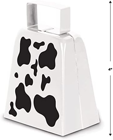 Beistle Cow Print Novelty Metal Cowbell para festa de aniversário temática de fazenda favores ocidentais,