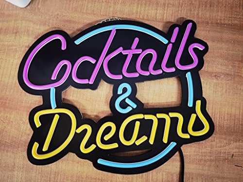 Danbai Neon Cocktails & Dreams 17in*13in LED LIDE NEON NEON Sign Light for Beer Bar Pub Garage Room,