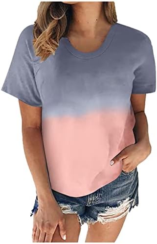 Camisetas para mulheres de verão no outono de manga curta gradiente de gripulante gráfico listrado