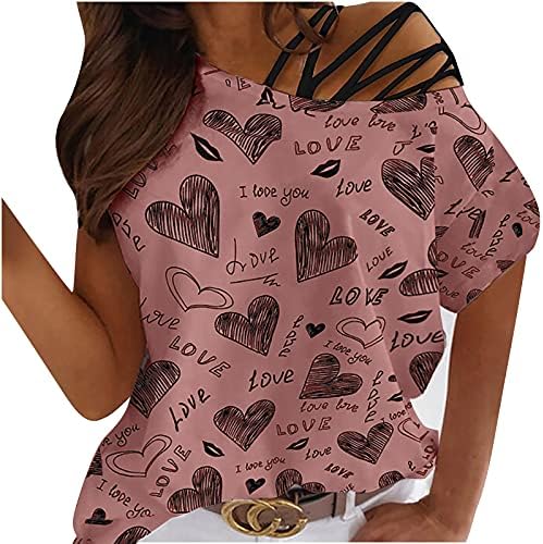 Bloups for Women Casual Casual Graphic Prip Strapy One ombro Manga curta LONE