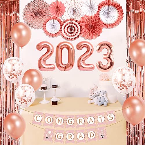 Decorações de graduação de Fvabo 2023 - Os suprimentos de decoração de festa de graduação em ouro rosa