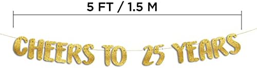 Felicidades a 25 anos Banner Gold Glitter - 25º aniversário e decorações de festas de aniversário