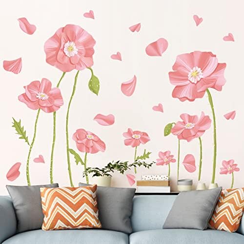 RW-96094 Decalques de parede de flores rosa gigantes 3D Esquecimentos de parede floral de floral Diy