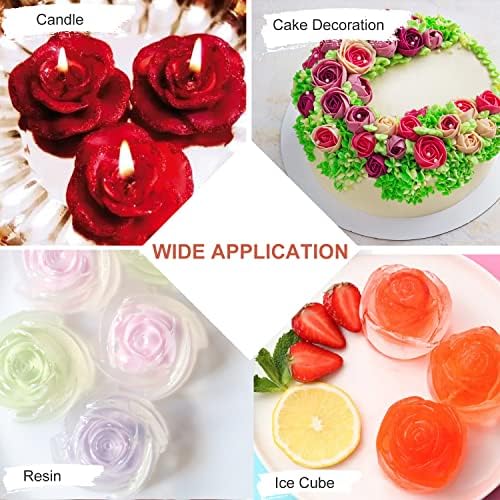 Moldes de vela de rosa de 3 pacote, molde de sabão de flor de rosa 3d Conjunto de moldes para decoração