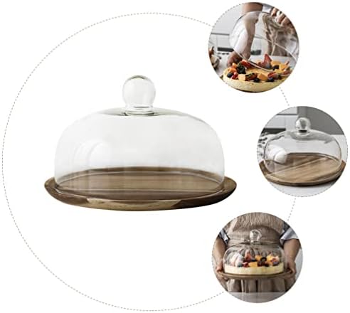 Zerodeko Cafetle Table Bandejas de madeira Bolo de madeira com cúpula: Cupcake Plate Plate Platter Pastry Server