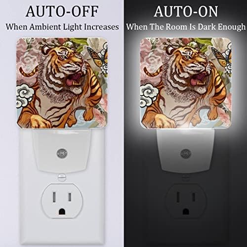 Rodailycay sensor leve e leve tigre e borboleta, 2 pacotes de luzes noturnas se conectam na parede, luz