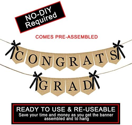 Burlap Parabéns Banner de graduação de graduação - Não é necessário DIY | Decorações de graduação