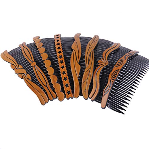 8pcs grãos de madeira plásticos lateral de cabelo oco pentes retro pinos de pente de pente de touca de