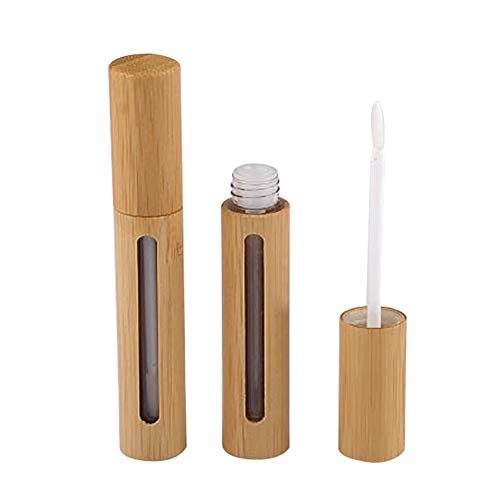 2pcs 6 ml reutilizáveis ​​de bambu vazio Tubos de brilho labial garrafas de bálsamo Lip frascos de composição cosmética Recipientes de viagem com aplicador de varinha para batom de DIY