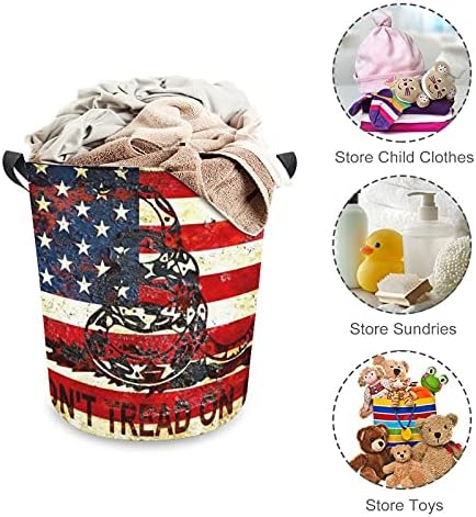 American Flag Basket Laundry Tester With Handles Lata de armazenamento de tecido de lona Round para