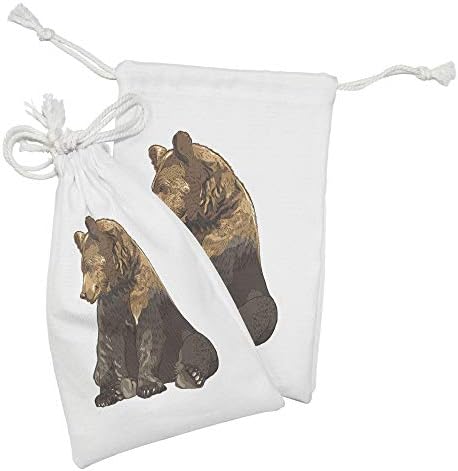 Conjunto de bolsas de tecido de urso de Ambesonne de 2, mascote de desenho animado de animais selvagens