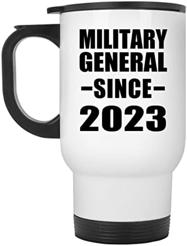 Designsify Military General Desde 2023, caneca de viagem branca de 14 onças de aço inoxidável em