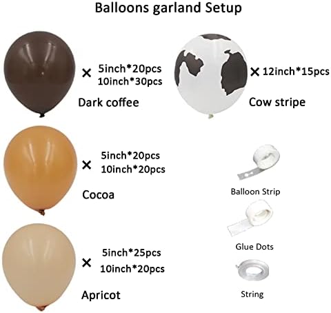 Vaca Garland Arch Kit-Diy 150pcs Balões de Padrão de Vaca de Cacau Brown Brown para a Fazenda