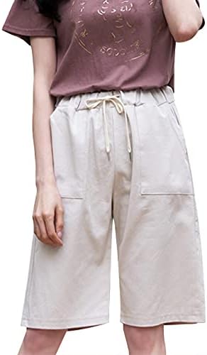 Vtuaol feminino elástico elástico casual algodão bermuda shorts com cordão