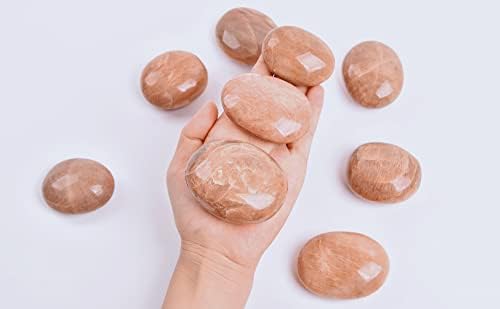 Cnyanfei 2pcs Natural Peach Moonstone Palm Stones a granel 55-70mm Real laranja lave pedra de lua de cálculos