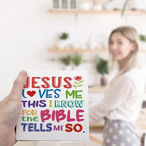 Jesus me ama, verso da Bíblia Bloco de madeira decoração de mesa de madeira, Escritura Religiosa Caixa de madeira