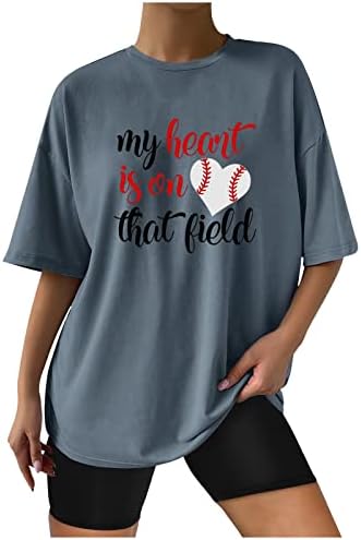 Meu coração está naquela camiseta de campo Tops de grandes dimensões de letras engraçadas impressão de beisebol