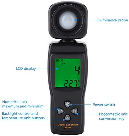 Medidor de luz AS803 LCD Display LuxMeter Mini Lux Light Medidor -10 ~ 50 ℃ Espectrômetro de medidor de iluminação
