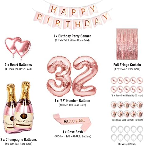 32ª Decorações de festas de aniversário para mulheres Supplies de ouro rosa Big Set com banner de aniversário