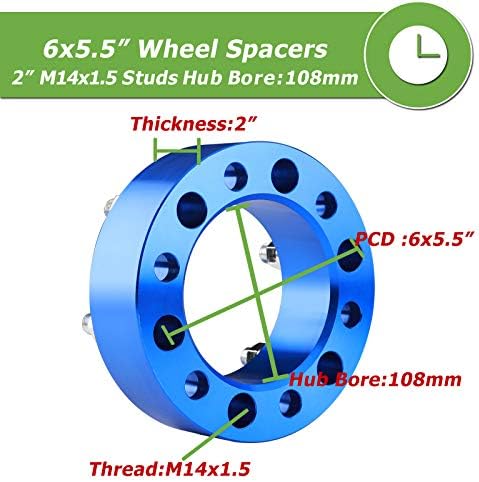 RYING 6X5.5 Spacers de rodas para 1999-2022 Silverado 1500 Sierra 1500 Yukon, 2 polegadas 6x139.7mm Spacers de