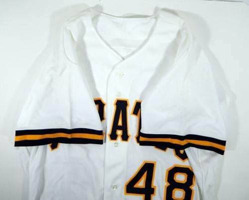 1996 Pittsburgh Pirates Rich Aude 48 POS POS usou White Jersey DP04183 - Jogo usou camisas MLB usadas