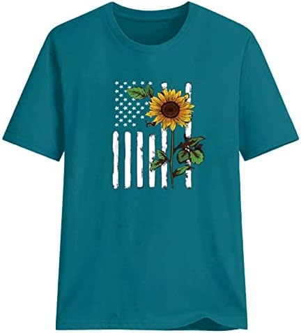 Camiseta americana camiseta camiseta patriótica mulher 4 de julho Tee Tops USA Flag Sunflower
