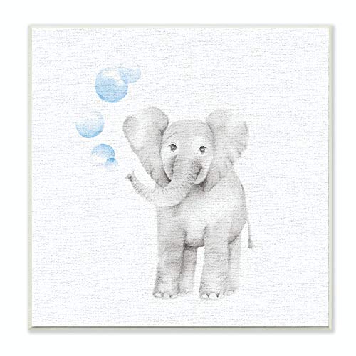 Stuell Industries Baby Elephant Blue Bubbles Linen Look Wall Plate Art, orgulhosamente feito nos EUA
