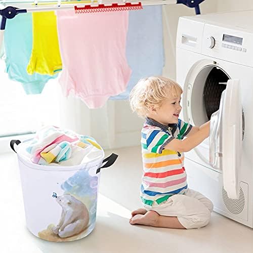 Foduoduo Roupa de lavanderia Raunda de lavanderia com alças Saco de armazenamento de roupas sujas dobráveis