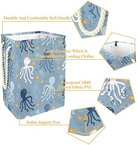 Tizorax Optopus azul fofo no mar Sea Oxford Cloth Dobing Laundry Basket Dust Bucket Basket Storage