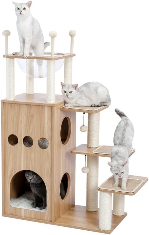Cadeira redonda de móveis de gato de luxo da torre de gatos modernos com sisal arranhando o centro