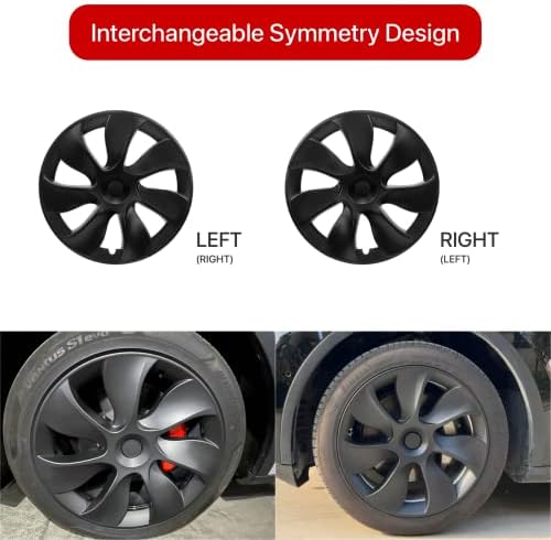 Kavanic se encaixa em Tesla Modelo Y Tampa da roda Hubcap Hubcap 19 polegadas Matte Black Support Logo Symmetry