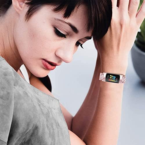 Jiarusig Compatível com Fitbit Charge 5 Bandas para mulheres, Charge de metal de aço inoxidável glitter 5 Pulseira