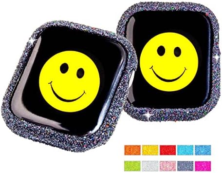 Hallomomo 2 Bling Glitter Compatível com Apple Watch Case 44mm, Série 6/SE/5/4, Gift de brilho real feito à mão