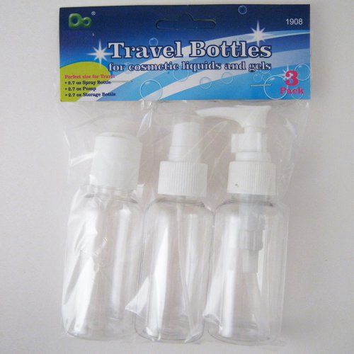 3 garrafas de viagem Recipientes de plástico transparente Pray Pump Bomba Girs de 2,7 onças