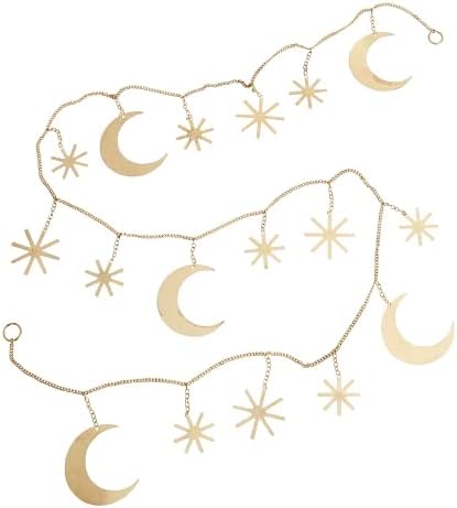 Gold Moon & Stars Garland Crescent Celestial pendurado ornamentos