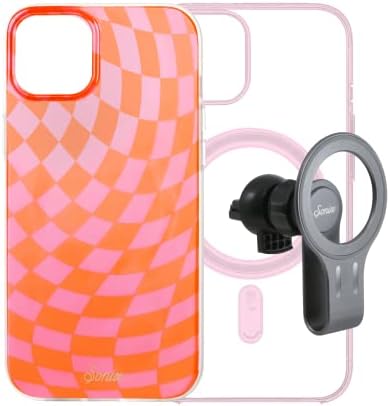 Sonix checkmate rosa laranja capa + montagem de carro maglink para magsafe iphone 14 plus