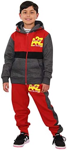 A2Z 4 Kids Unissex Charcoal & Red Contrast Painel Tracksuit A2Z NY Capuz impresso com joggers Sortpants Activewear