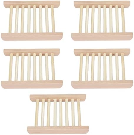 5 peças Bamboo Wood Soap Solder, Soof de Bambu de Bambu, bandeja de sabão de madeira, Bande