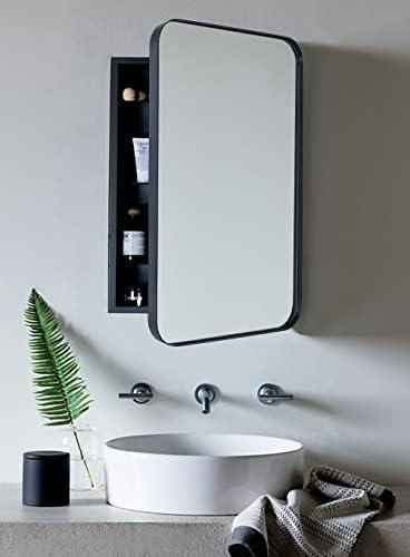 Vana Nala 21x34 '' Matt preto em aço inoxidável emoldurado armário de remédios para banheiros com espelho