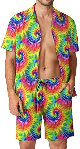 Vórtice tie corante homem 2 peças defina havaiana botão de manga curta camisas de praia