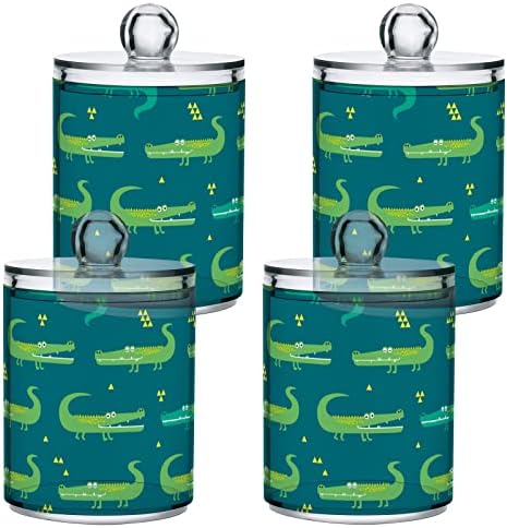 Yyzzh Crocodile Pattern Jungle Rainforest Animal On Green 4 Pack Pack Qtip Dispenser para algodão Swab