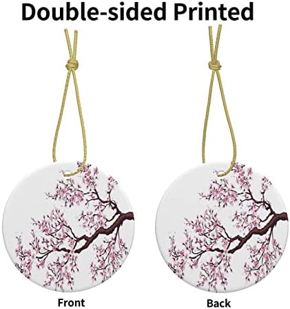 Cerejeira Blossoms Tree Christmas Ceramic Round Pinging, Pingente de decoração de Mantel de Ano Novo