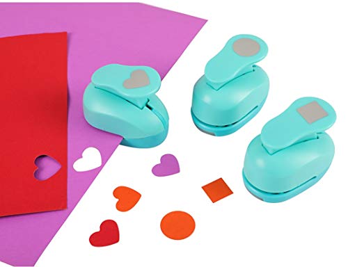 MOSYPT 3PCS Scrapbook Punch Sets 1in Circle Punch, 1in Ear Heart Hole Punch, 3/4 em Punch Quadrado para Crianças
