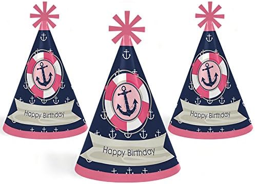 Ahoy - Girl Náutica - Cone Parabéns Faculdade de Feliz Aniversário Chapéus Para Crianças e Adultos -
