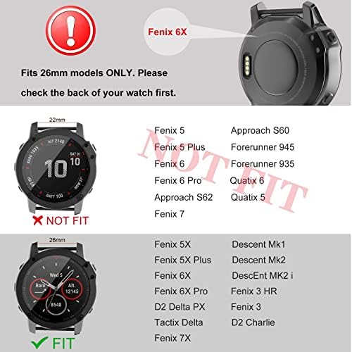 Mysnbkn Compatível com Garmin Fenix ​​5x Watch Band ， 26mm Sport Silicone Starp para Fenix ​​6x/Fenix