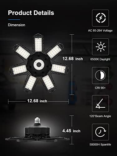 Luzes de garagem led Seobiog 4 pacote, Ultra Bright 250W 25000lm LED LED LUZ, 6500K DIA DIA GARAGEM LUZ