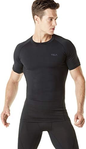 Camisetas de compressão de manga curta térmica do TSLA, camada de camada de base esportiva esportiva atlética,
