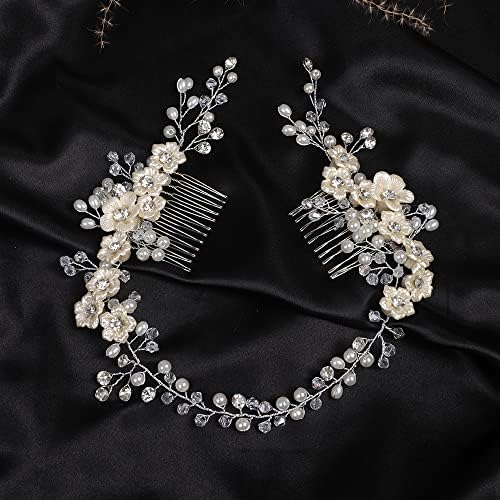 Jumwrit Flower Bridal Hair Band Rhinestone Crystal Hairpiece Pearl Hair Pear para Brides Damada de