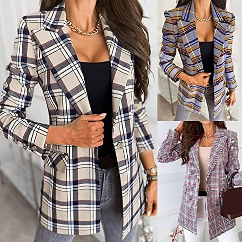 Jaquetas xadrezas para mulheres tops casuais de negócios de manga comprida casacos de capa de