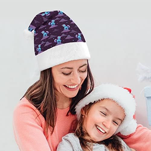 Little Cartoon Blue Unicorn Plexh Christmas Hat de Hats de Papai Noel e Belos chapéus com borda de pelúcia